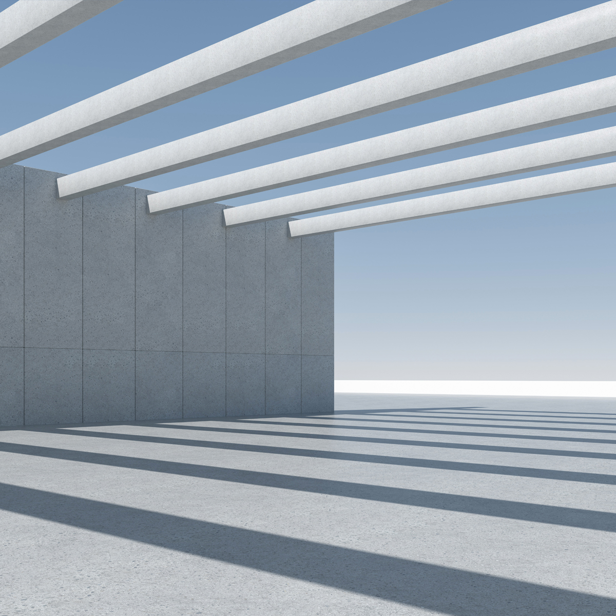 3D modern blue design adds a distinct business flair to the architecture of this building's wall background.