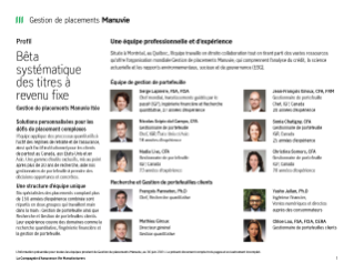 Équipe Gestion quantitative de Manuvie Profil