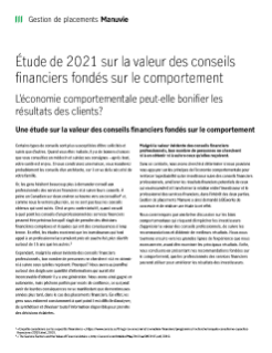 Étude de 2021 sur la valeur des conseils financiers fondés sur le comportement