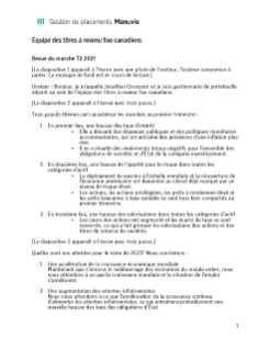 Revue du marché du deuxième trimestre de 2021 - Transcription de la vidéo