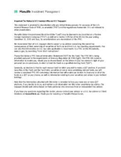Manulife Global Unconstrained Bond Fund PFIC Annual Information Statements