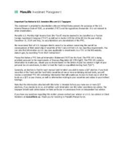 Manulife U.S. Monthly High Income Fund PFIC Annual Information Statements