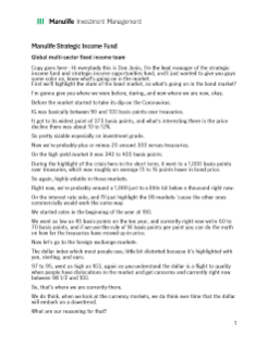 Manulife Strategic Income Fund volatility update - Video transcript