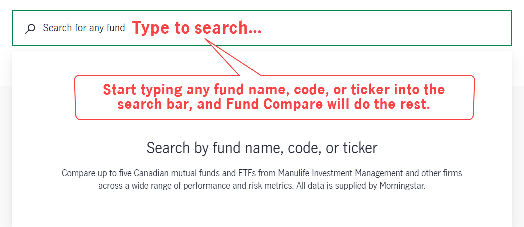 Image shows how to search for separate funds in Fund Compare.