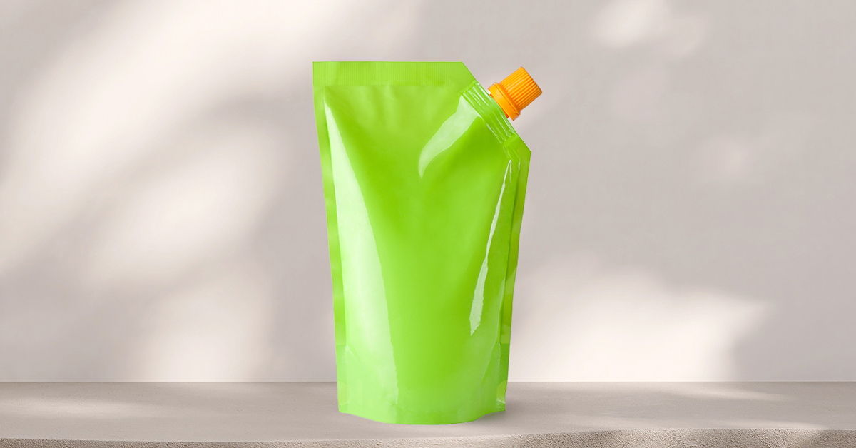 An isolated image features a green and white plastic drink bottle and cup against a blue background.