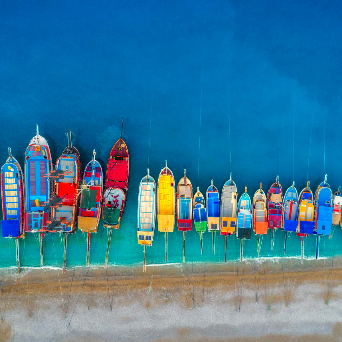 Experience a vibrant cityscape with this abstract vector illustration, featuring a colorful, blue sky background.