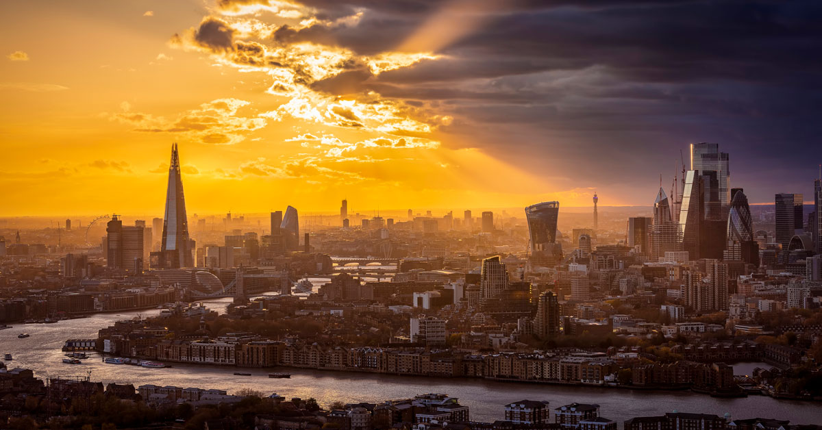 city view at sunset