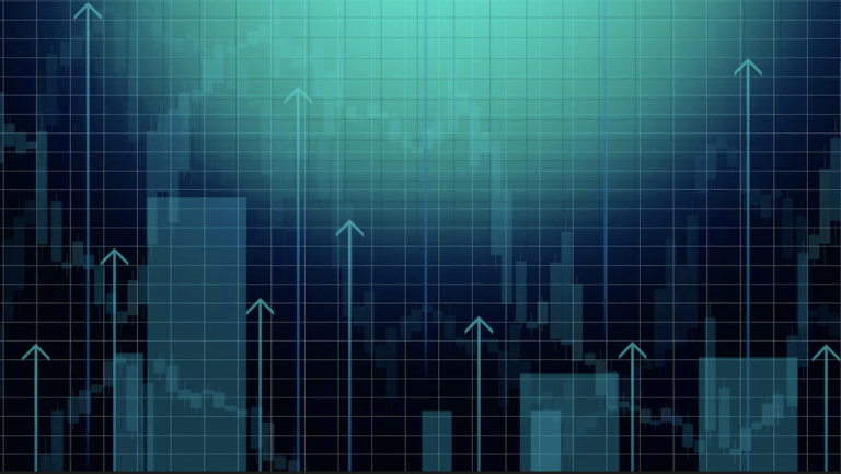 Abstract blue graphic with a digital heartbeat and business graph elements on a modern background, blending tech and medicine.