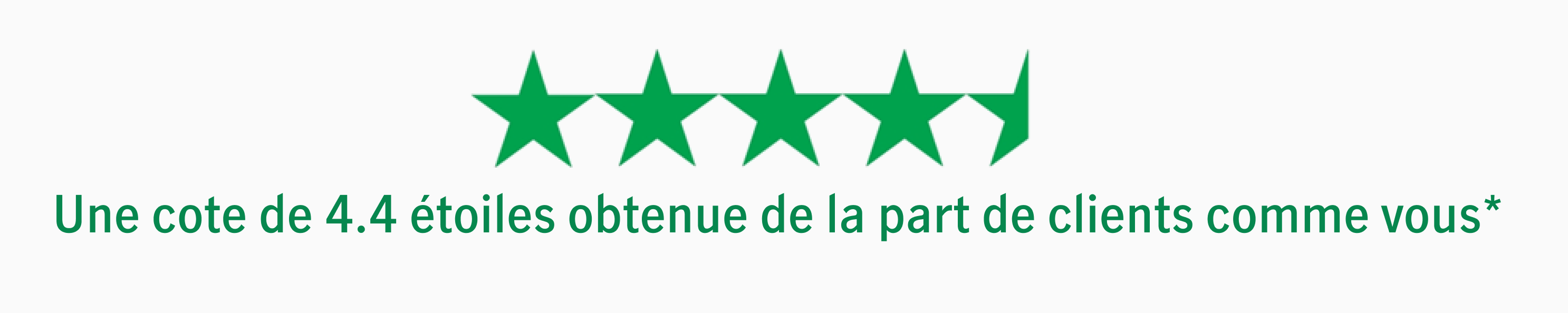 Une cote de 4,4 étoiles obtenue de la part de clients comme vous*