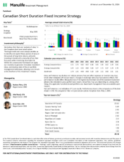 Canadian Short Duration Fixed Income fact sheet