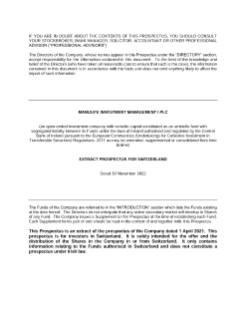 Swiss Prospectus | Manulife Investment Management I PLC