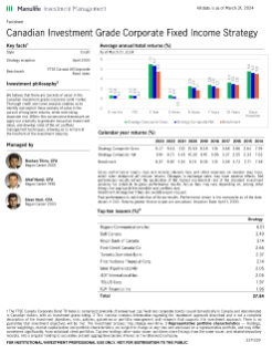 Canadian Investment Grade Corporate Fixed Income fact sheet