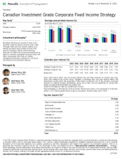 Canadian Investment Grade Corporate Fixed Income fact sheet