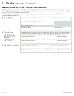 Segregated Fund Acknowledgment for English Language Quebec Residents form (NN1711E)