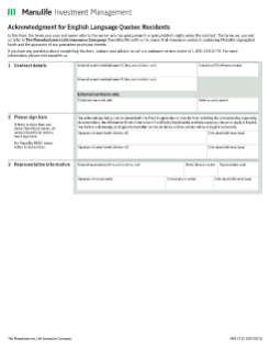 Segregated Fund Acknowledgment for English Language Quebec Residents form (NN1711E)