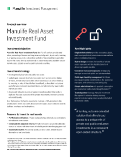 Manulife Real Asset Investment fund - Product overview