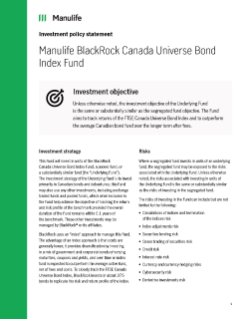 Investment Policy Statement -Manulife BlackRock Canada Universe Bond Index Fund 