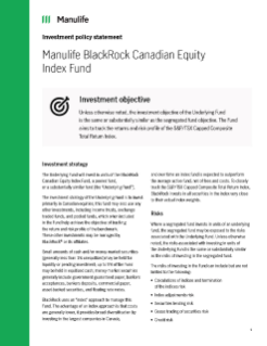 Investment Policy Statement -Manulife BlackRock Canadian Equity Index Fund 