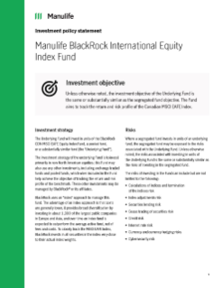 Investment Policy Statement -Manulife BlackRock International Equity Index Fund