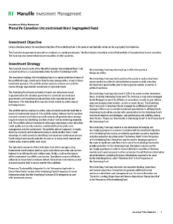 Manulife Canadian Unconstrained Bond Segregated Fund