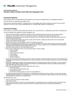 Manulife Fidelity Canadian Asset Allocation Segregated Fund