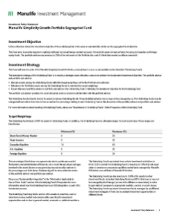Manulife Simplicity Growth Portfolio Segregated Fund