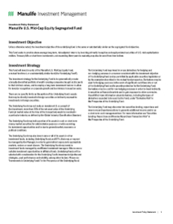 Manulife U.S. Mid-Cap Equity Segregated Fund