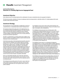Manulife U.S. Monthly High Income Segregated Fund