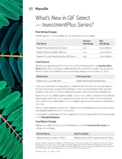 What’s New in GIF Select — InvestmentPlus Series?