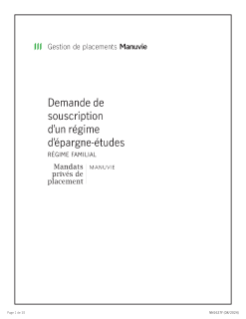 NN1627F - Mandats privés de placement Manuvie – Demande de souscription d’un régime d’épargne-études (familial)