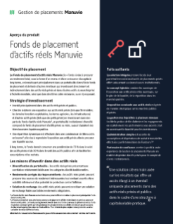 Fonds de placement d'actifs réels Manuvie - Aperçu du produit