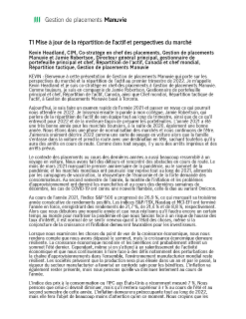 T1 Mise à jour de la répartition de l’actif et perspectives du marché - Transcription de la vidéo