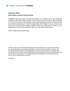 Catherine parle de la culture de Gestion de placements Manuvie et de sa signification pour nos clients et nos collectivités. - Transcription de la vidéo