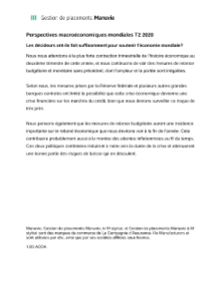 Perspectives macroéconomiques mondiales T2 2020 - Les décideurs ont-ils fait suffisamment pour soutenir l’économie mondiale?