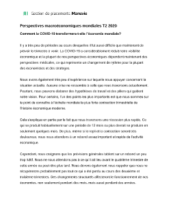 Perspectives macroéconomiques mondiales T2 2020 -   Comment la COVID-19 transformera-t-elle l’économie mondiale?