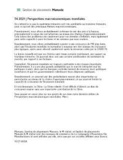 Perspectives macroéconomiques mondiales T4 2021 - Transcription de la vidéo