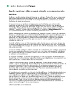 Aider les investisseurs à faire preuve de rationalité en ces temps incertains - Transcription de la vidéo