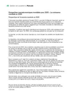 Perspectives macroéconomiques mondiales pour 2020 – La croissance mondiale en 2020 Transcription de la vidéo