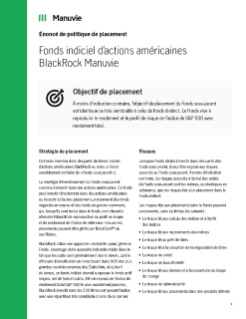 Énoncé de politique de placement -Fonds indiciel d'actions américaines BlackRock Manuvie