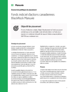 Énoncé de politique de placement -Fonds indiciel d'actions canadiennes BlackRock Manuvie