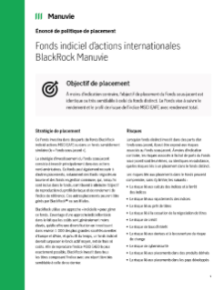 Énoncé de politique de placement -Fonds indiciel d'actions internationales BlackRock Manuvie
