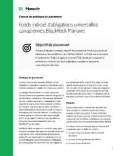 Énoncé de politique de placement -Fonds indiciel d’obligations universelles canadiennes BlackRock Manuvie