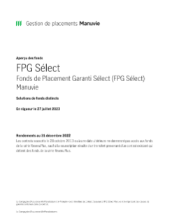 FPG Sélect SuccessionPlus Aperçu des fonds