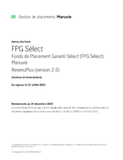 FPG Sélect RevenuPlus (version 2.0) Aperçu des fonds