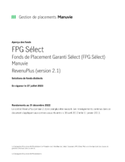 FPG Sélect RevenuPlus (version 2.1) Aperçu des fonds