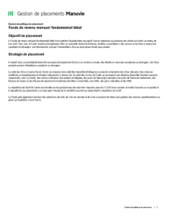 Énoncé de politique de placement - Fonds de revenu mensuel fondamental Idéal