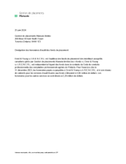 Divulgation des honoraires d’audit des fonds de placement