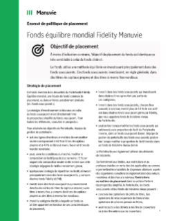 Énoncé de politique de placement -Fonds équilibre mondial Fidelity Manuvie