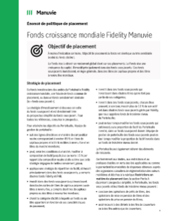 Énoncé de politique de placement -Fonds croissance mondiale Fidelity Manuvie