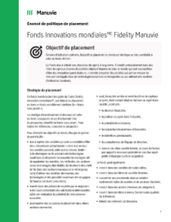 Énoncé de politique de placement -Fonds Innovations mondiales ᵐᶜ Fidelity Manuvie